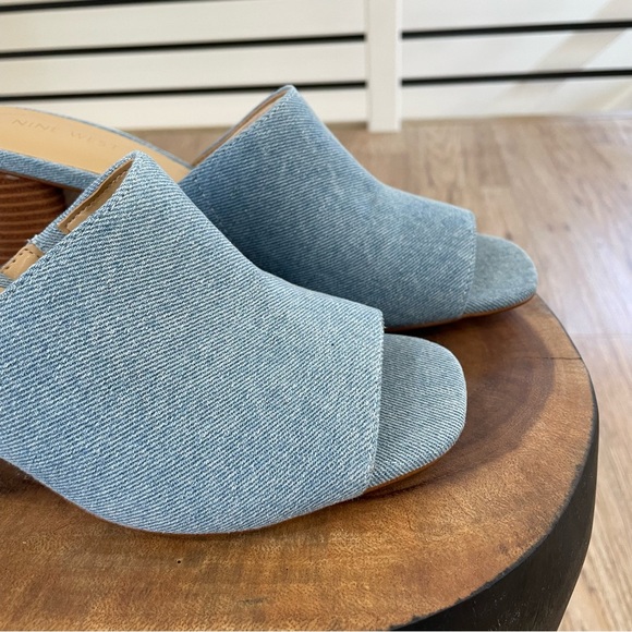 NWT 6.5 9 9.5 10 NINE WEST light blue Jean black heel open toe sandals - Picture 3 of 10